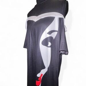 Chic Black and White Dress with Red Accent